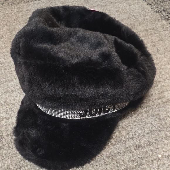 Juicy Couture Accessories - Juicy Couture Black Faux Fur Rhinestone Cap – Luxe Winter Statement Hat